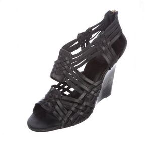 Tory Burch Black Leather Wedge Sandals